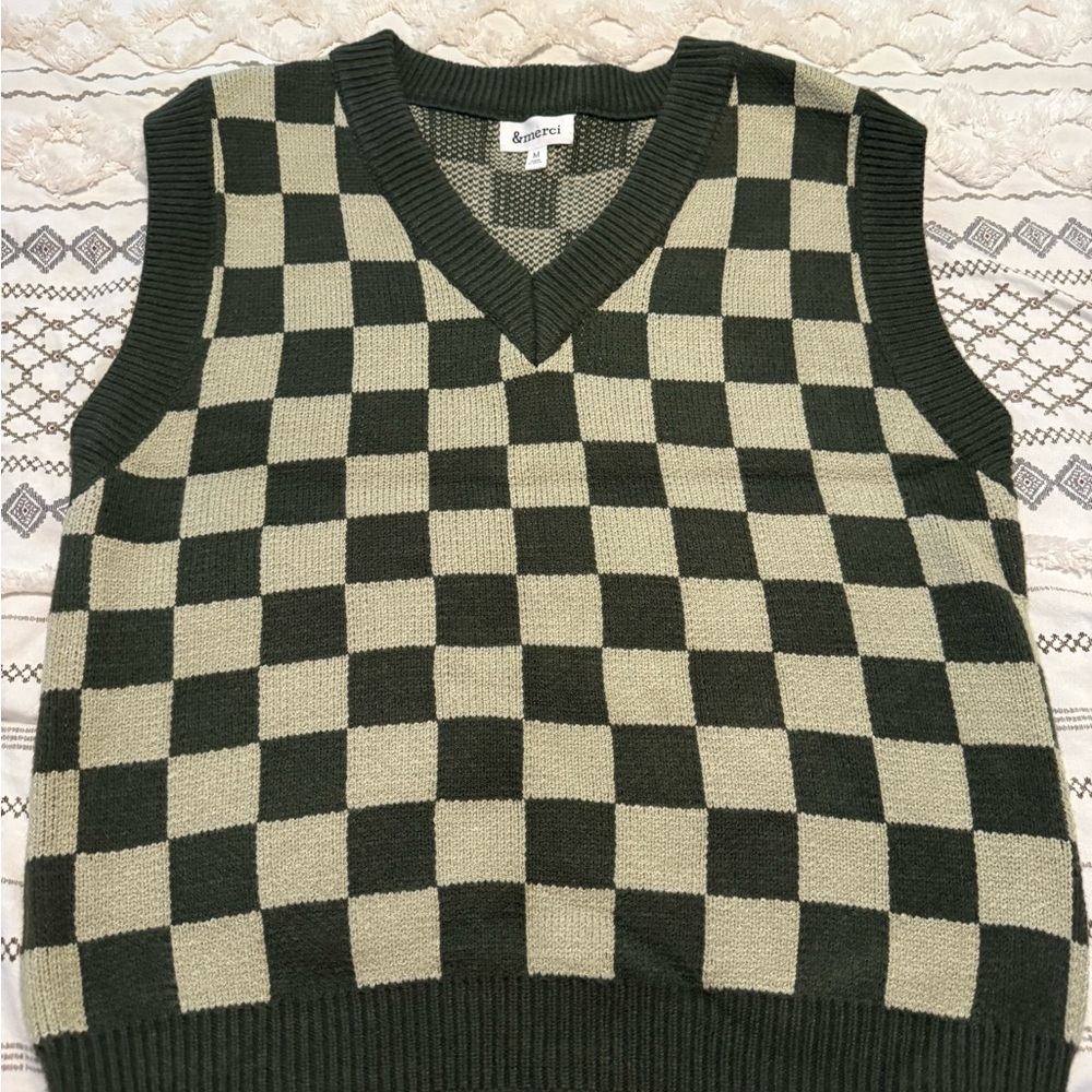Boutique Checkered Green Sweater Vest